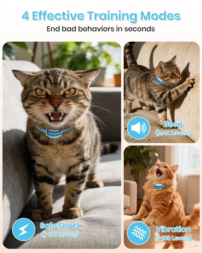 Collier anti-miaulement ultra-compact pour chats, NOUVEAU collier d'entraînement pour chats 2026 pour arrêter les miaulements, collier de dressage pour chats avec télécommande 3300FT