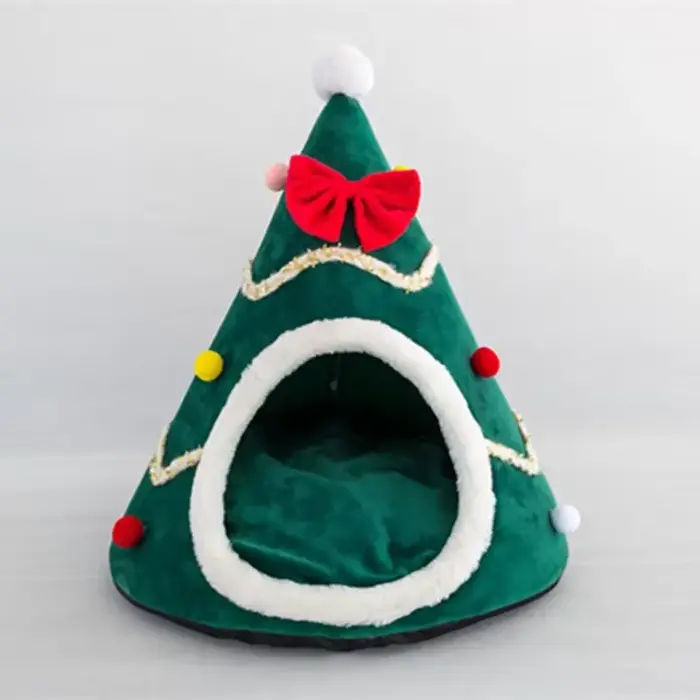 Nid de chat semi-fermé en forme d'arbre de Noël pour animaux de compagnie, tente chaude, marée natio