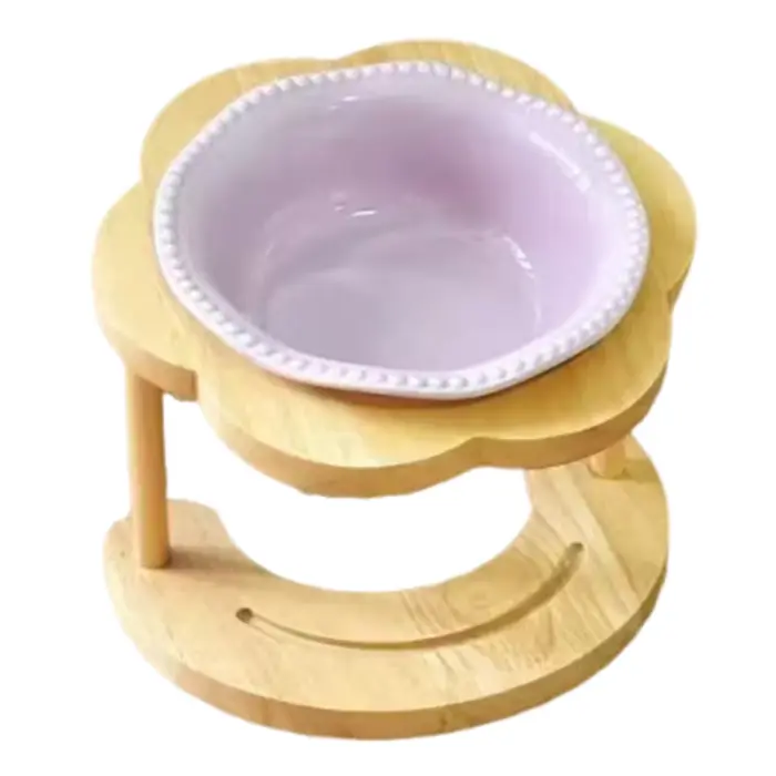 Bol en céramique anti-vomissement pour chat, incliné à 15 degrés, antidérapant, en forme de fleur, a