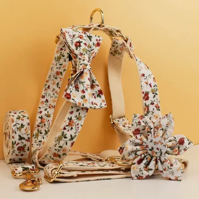 Ensemble personnalisé collier, harnais et laisse pour chien – Colliers de luxe en coton doux à motif