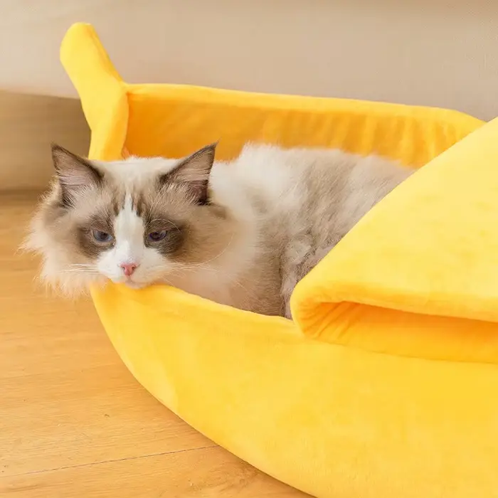 Lit d'hiver pour chat banane, maison drôle et confortable, tapis pour chat, chaud et Durable, panier