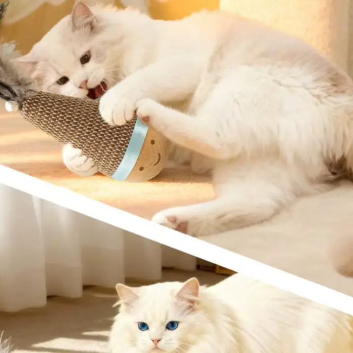 Gobelet Wobbler jouets pour chat résistant aux morsures jouet à mâcher plume Agave nettoyage des dents interactif