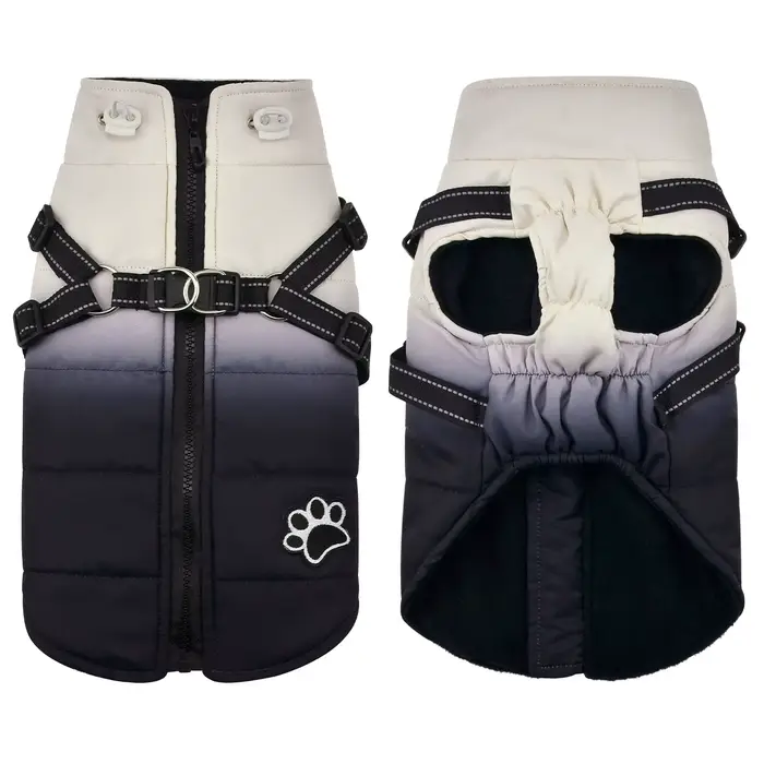 Veste d'hiver avec harnais pour chien, manteaux chauds à fermeture éclair au dos pour petits, moyens
