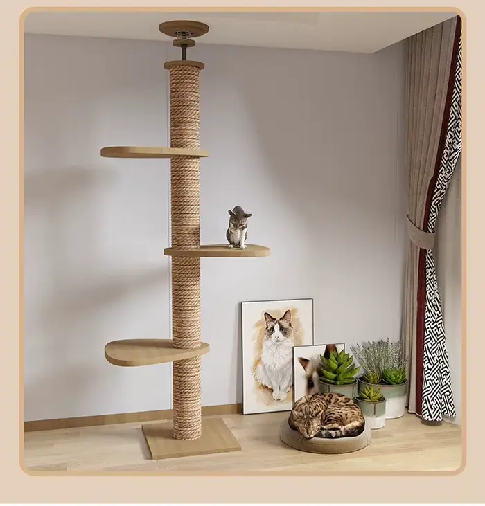 Arbre à chat du sol au plafond avec griffoir, hamac, centre d'activités pour animaux, jouet d'escala