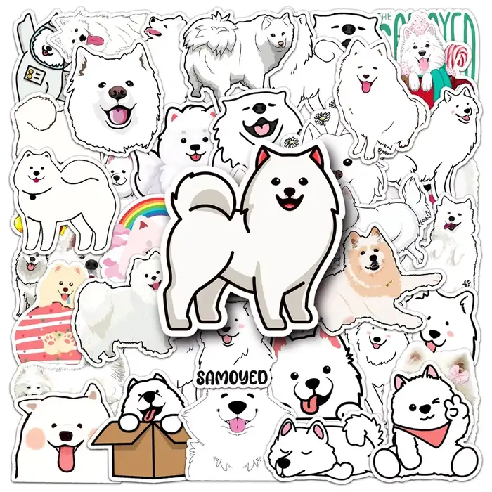 Autocollant créatif de dessin animé Samoyède, 50 pièces, chien mignon, personnalité animale, téléphone, bureau, guitare, tasse, Skateboard, étanche