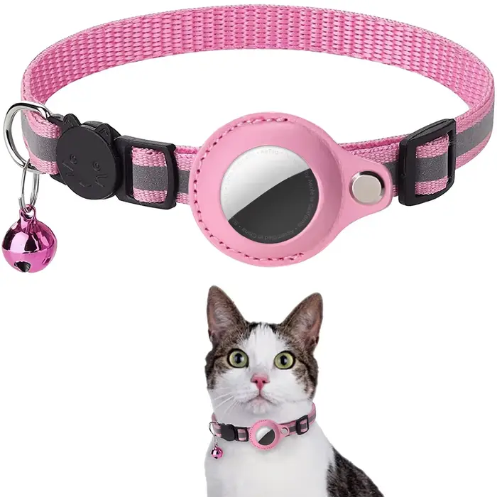 Collier Réfléchissant Ajustable pour Chat avec Support Amovible pour AirTag, Collier Étanche Anti-Pe