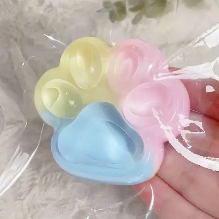 Jouet Squishy Patte de Chat Arc-en-ciel Trois Couleurs, Doux, à Rebond Lent, Anti-stress, Cadeau pou