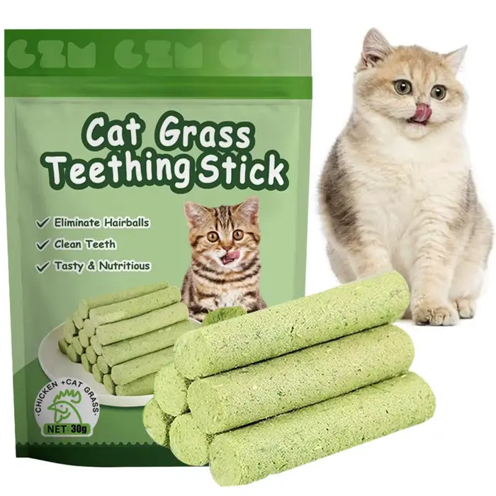 Bâton de meulage des dents d'herbe de chat, bâtonnets d'élimination des boules de poils pour animaux