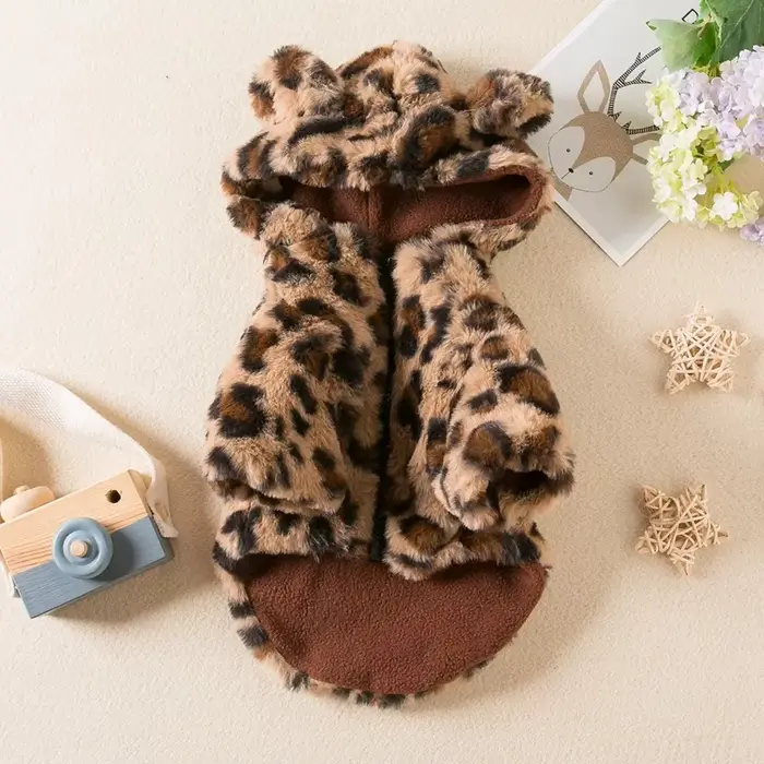 Vêtements d'hiver pour chiens de compagnie, polaire chaude, sweat à capuche, léopard, manteau, veste