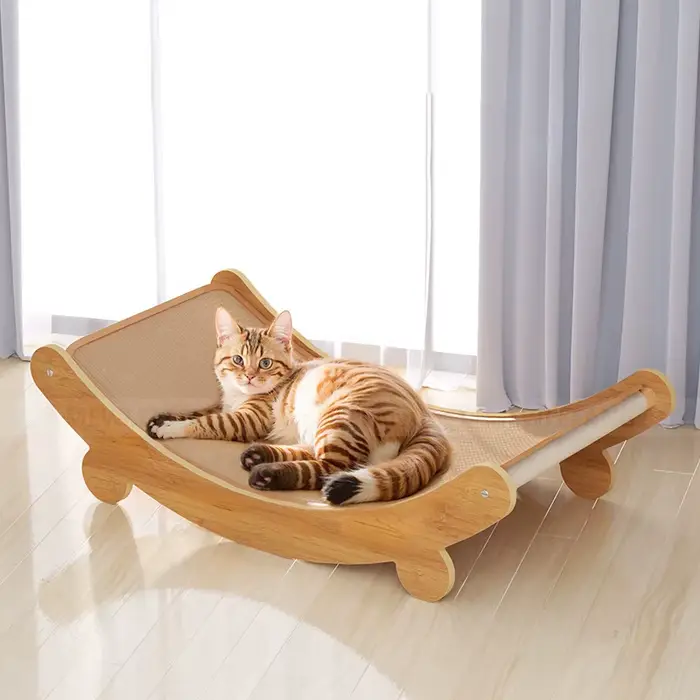 Chaises à bascule pour chat, lits pour chat, griffoir pour chat, hamac pour chat, panier suspendu pour animaux de compagnie réglable et amovible en bois, sisal et chanvre, confortable