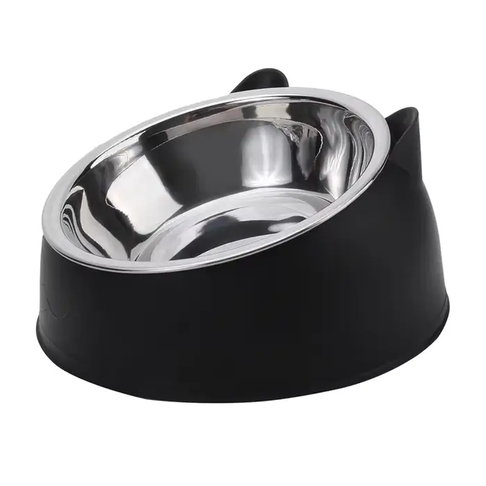 1pc chat bol belle créative incliné chaton chiot nourriture bols d'alimentation en acier inoxydable chats boire