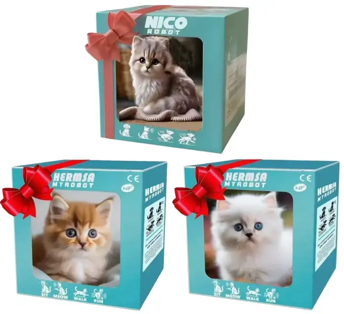 Jouet chaton réaliste et moelleux qui marche et miaule avec 6 sons