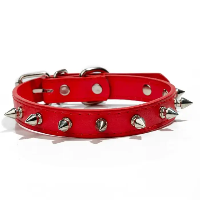 Collier en cuir pour chat et chien, ajustable, avec clous et pointes, coloré et élégant, pour petits