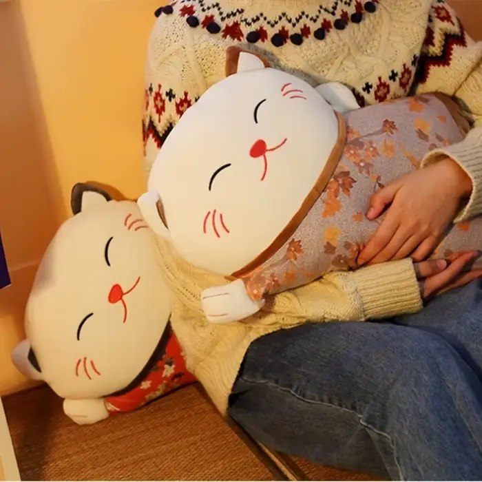 Oreiller de chat porte-bonheur de style japonais, coussin de dos de canapé à double usage, ceinture 
