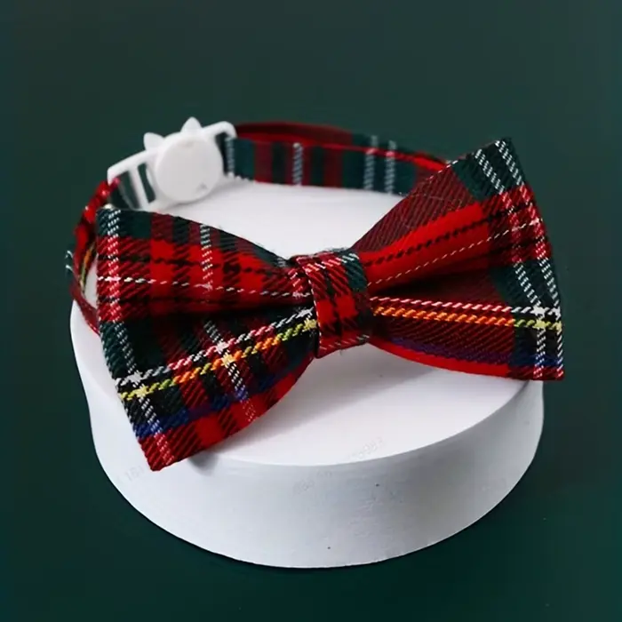 1pc collier de chat détachable pour animaux de compagnie nœud papillon et cloche mignon Plaid noël r