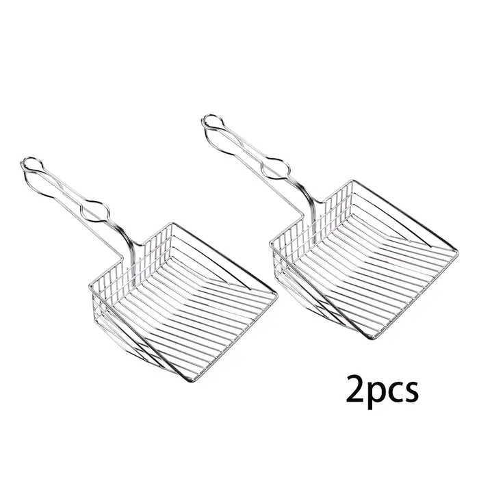 Pelle à litière pour chat en acier inoxydable avec grande surface filtrante, poignée longue et croch