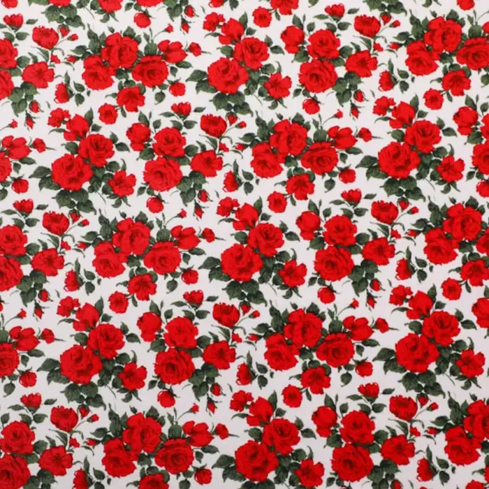 Tissu en coton imprimé avec grille de fleurs de roses rouges, pour la couture, tissu Patchwork pour 