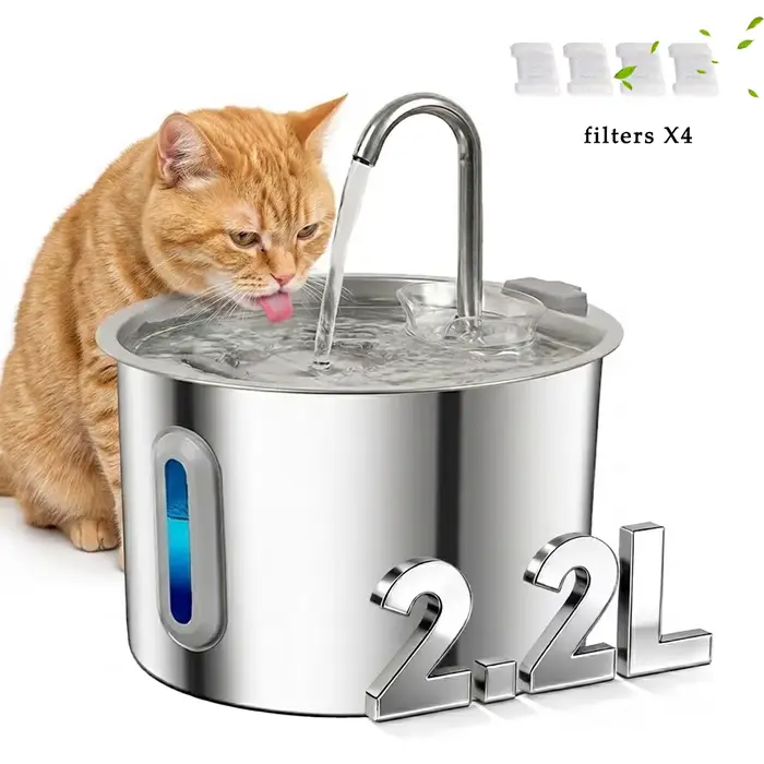 Fontaine à eau pour chat en acier inoxydable avec 4 filtres