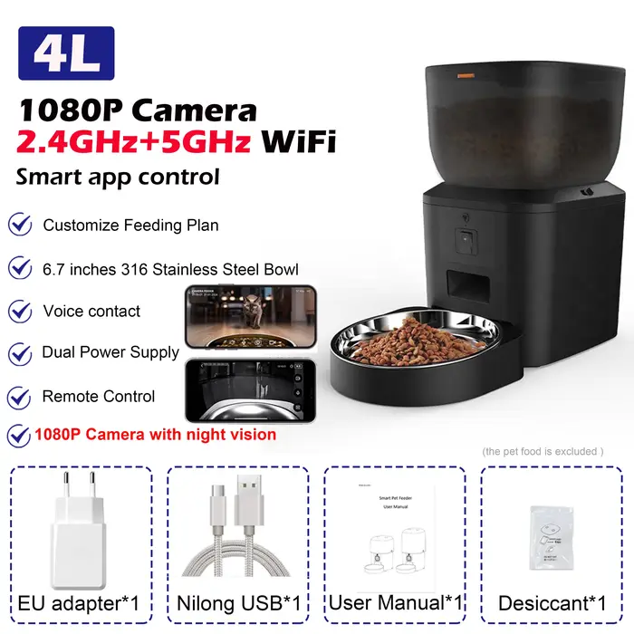 Furpipi 8L mangeoires automatiques intelligentes pour chat avec caméra HD 1080P 5G WiFi mangeoire po