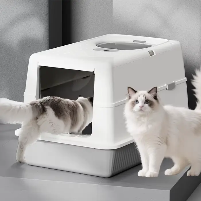 Grand bac à litière rabattable entièrement fermé pour chat