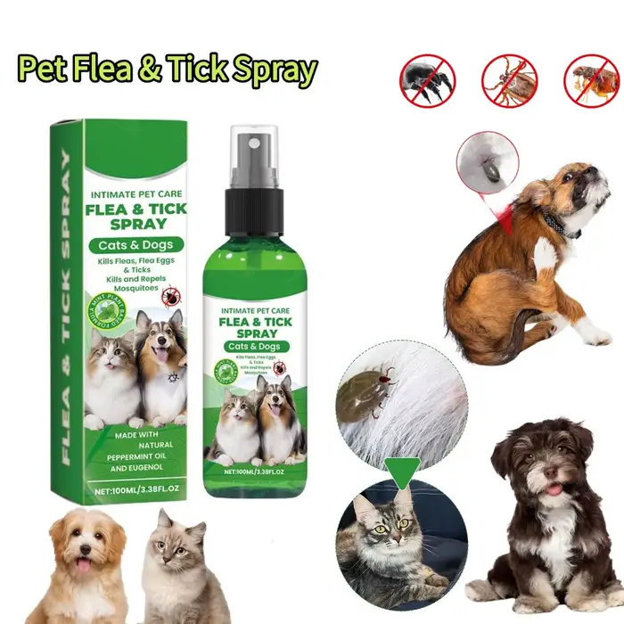 Spray anti-puces et tiques pour chiens et chats 100ml – Anti-puces, soulagement des démangeaisons, r