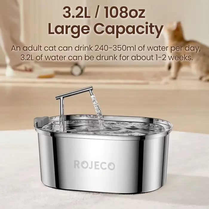 ROJECO fontaine d'eau pour chat en acier inoxydable abreuvoir automatique pour chat fontaine à boire