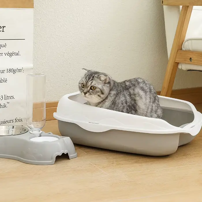 Bac à litière semi-fermé anti-éclaboussures pour chat, grande toilette pour chaton, fournitures de nettoyage, grand bac à excréments pour chat, accessoires pour animaux de compagnie