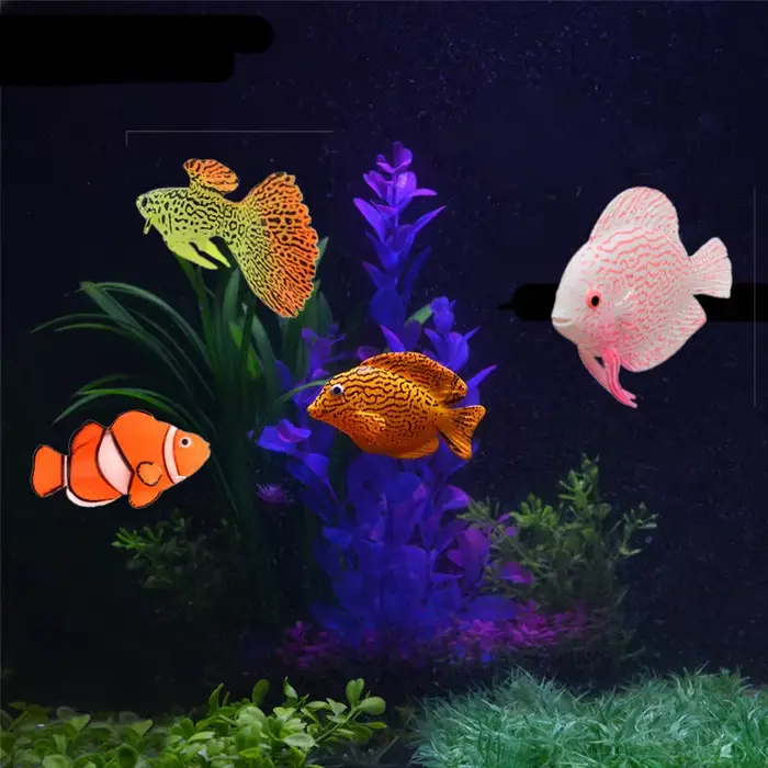 Ornements de poissons artificiels lumineux en Silicone, poisson clown vif, Guppy, poisson-ange, acce