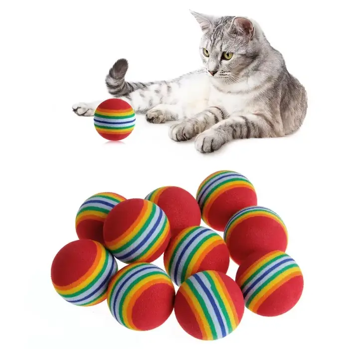 Balle colorée en mousse naturelle pour chat, 10 pièces, jouets interactifs pour chat, hochet à mâche