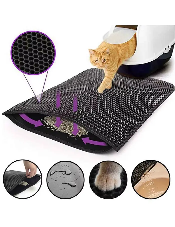 Tapis de litière pour chat double couche, antidérapant, grand format, filtre pour bac à litière, résistant à l'usure, imperméable, tapis de litière pour chat antidérapant