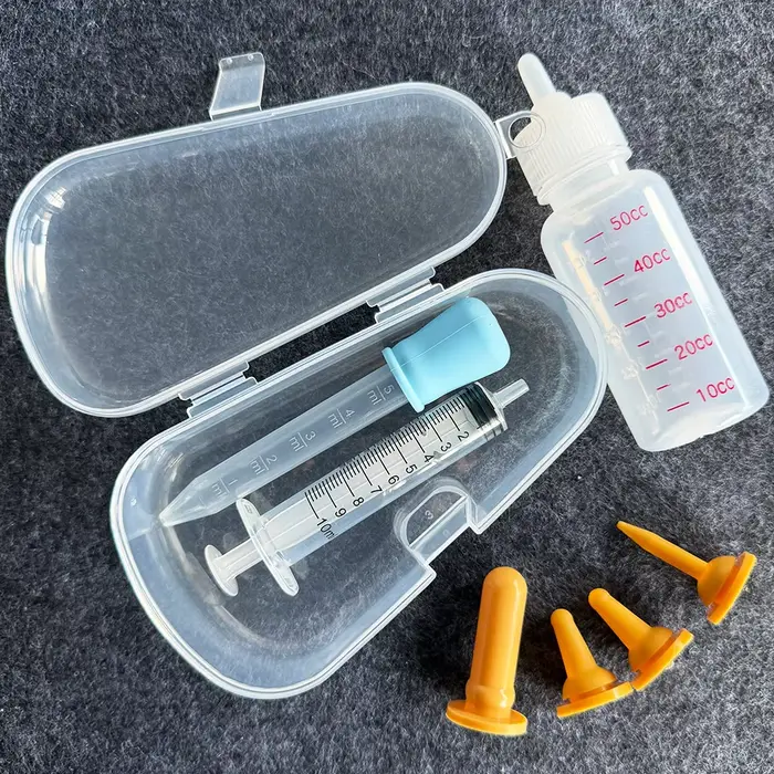 Kit d'alimentation pour chatons et chiots nouveau-nés, biberon en silicone souple avec boîte transpa