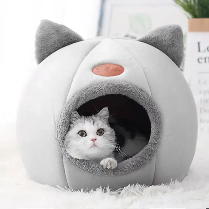 Nid de chat universel quatre saisons en forme de tête de chat, mignon et confortable, chaud, grotte 