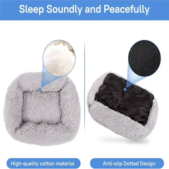 Lit de luxe pour chien, carré, Long tapis en peluche, fournitures pour petits, moyens et grands chie