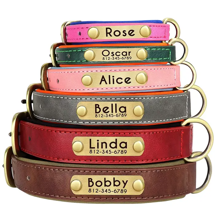 Collier pour chien avec plaque signalétique en cuir PU personnalisé, colliers pour chiens rembourrés