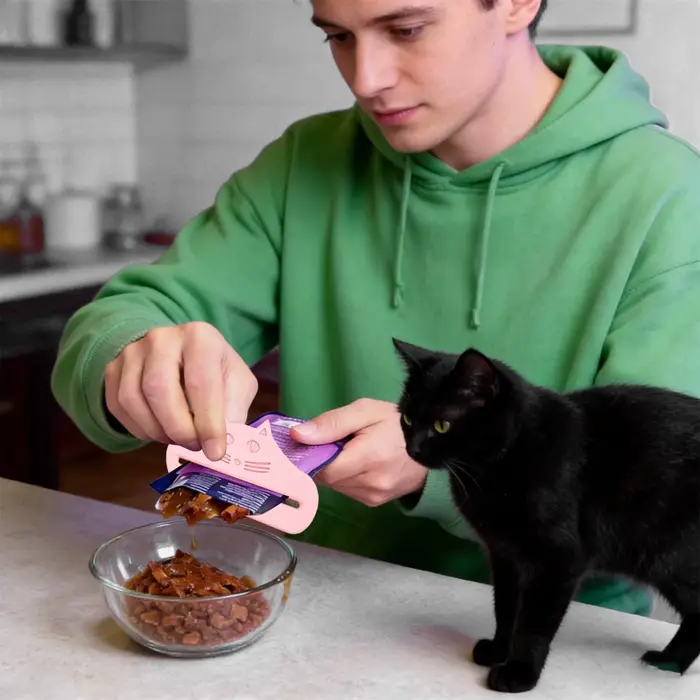 Distributeur de nourriture pour chat en sachet