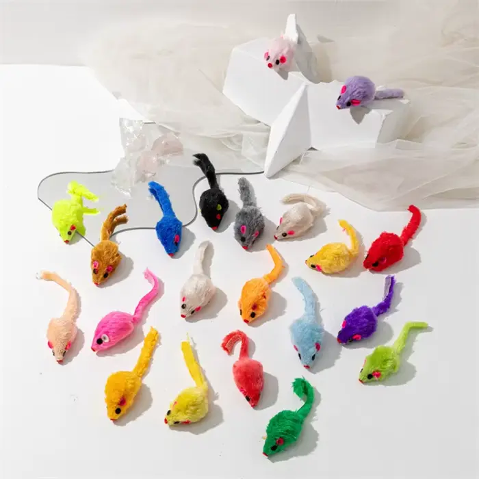 Fausse souris en fourrure de lapin pour animaux de compagnie, jouet pour chat, boule arc-en-ciel en