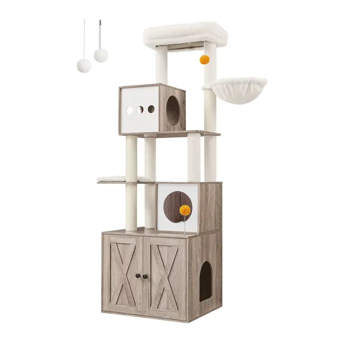 Arbre à chat avec lit caché, griffoir, maisonnette en bois pour chat, lit pour chat