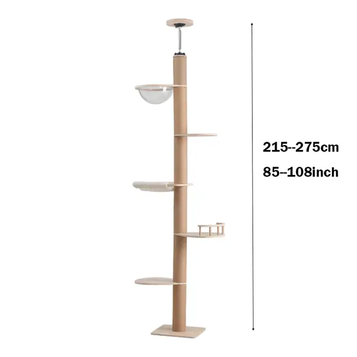 Arbre à chat de luxe en chêne massif, du sol au plafond, hauteur réglable de 215 à 275 cm, griffoir 