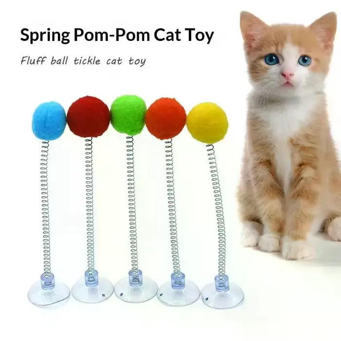 Jouet à ressort pour chat avec boule en fourrure, bâton interactif coloré pour stimuler et divertir 