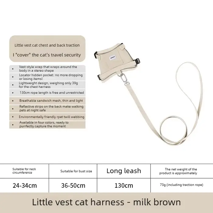 Harnais anti-évasion pour chat avec poche GPS, respirant, léger et réfléchissant, laisse de 130 cm p