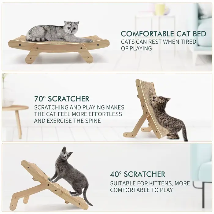 Grattoir pour chat en carton avec cadre en bois massif