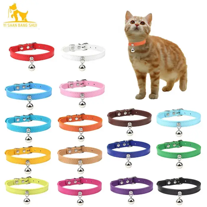 Collier de chat coloré avec cloche, collier de sécurité pour chaton, collier pour chiot en cuir pour