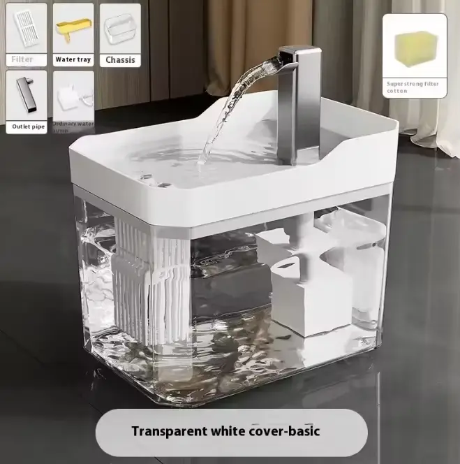 Fontaine à eau pour chat à recirculation avec filtre transparent, anti-brûlure à sec, distributeur d