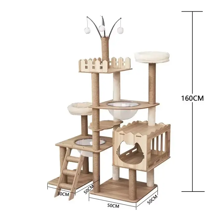 Tour à chat Durable à plusieurs niveaux, grand arbre à chat en bois avec dosette spatiale et postes 