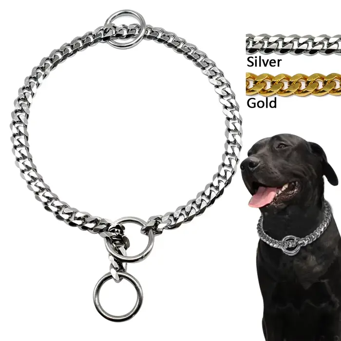 Collier de chaîne en acier inoxydable pour chien, accessoire antidérapant, en métal, en forme de P, 