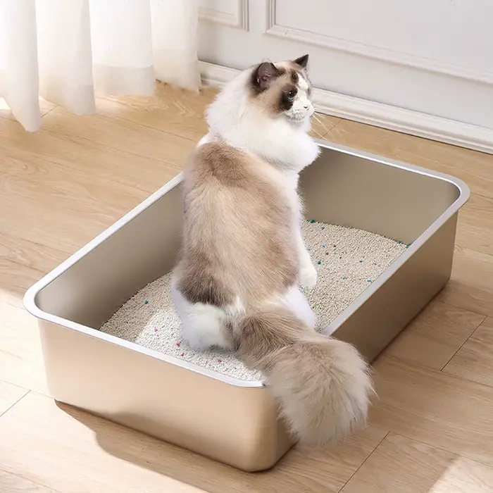 Bac à litière pour chat en acier inoxydable 304, grand bac à litière d'intérieur en acier inoxydable
