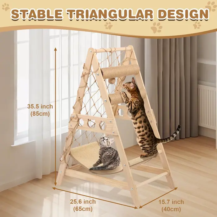 Tour d'arbre à chat en bois massif avec grattoir en Sisal