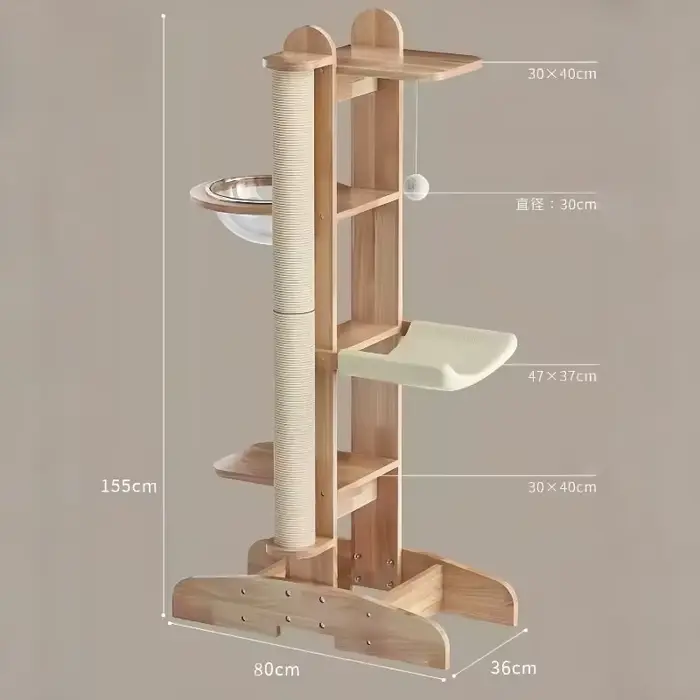 Arbre à chat en bois massif moderne de luxe de 125 cm