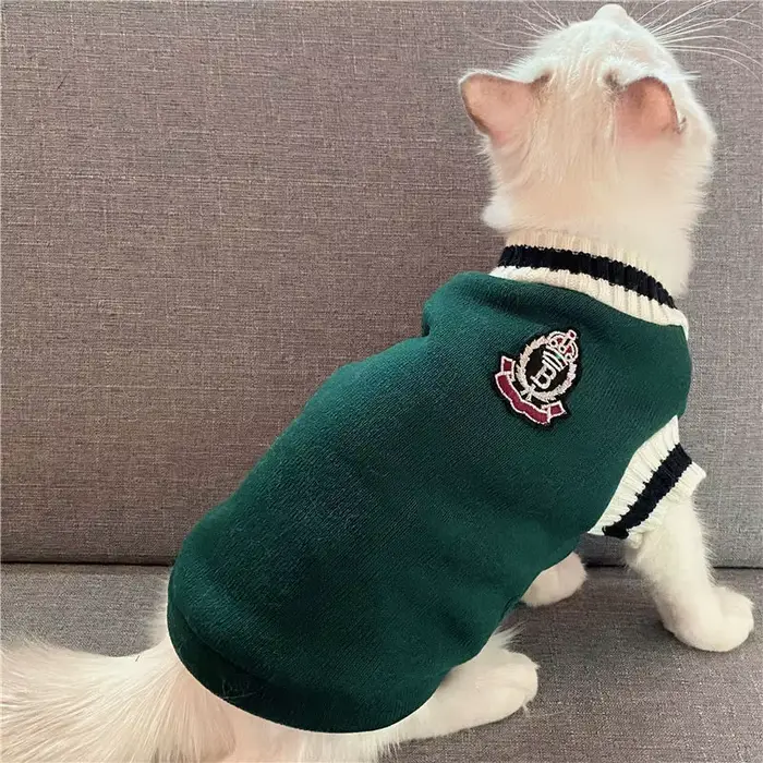 Pull tricoté pour chien de compagnie, vêtements pour petits et moyens chiens, uniforme scolaire remb