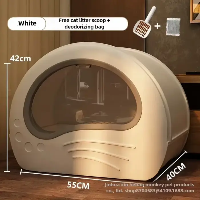 Bac à Litière Surdimensionné pour Chat, Type Tiroir Entièrement Fermé, Double Porte Latérale, Toilet